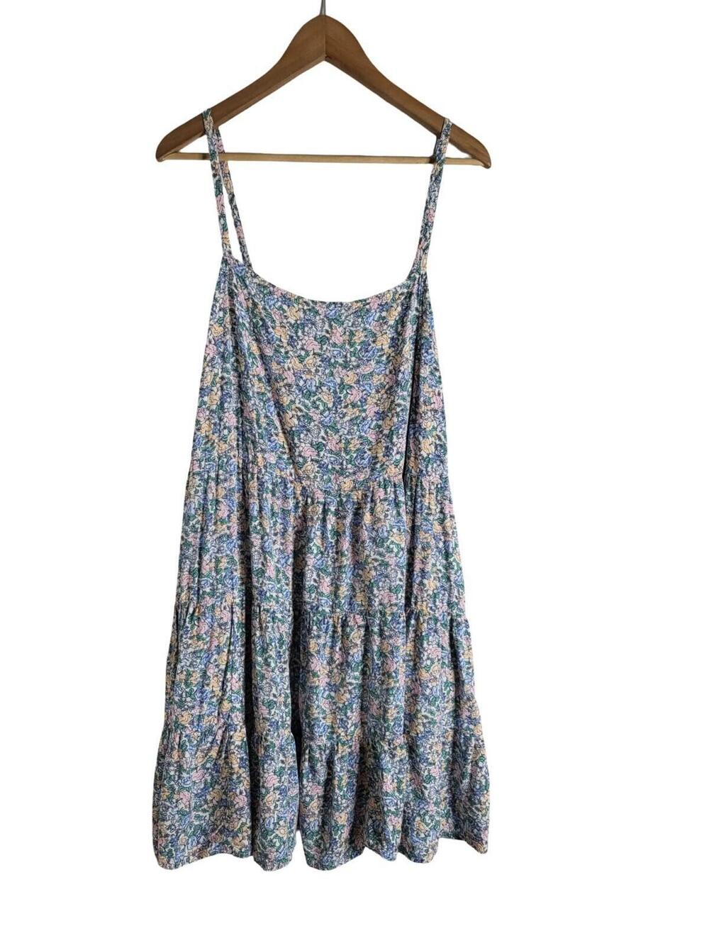 Old Navy Sleeveless Tiered Floral Print Swing Dress Blue Pink Yellow Size XXL
